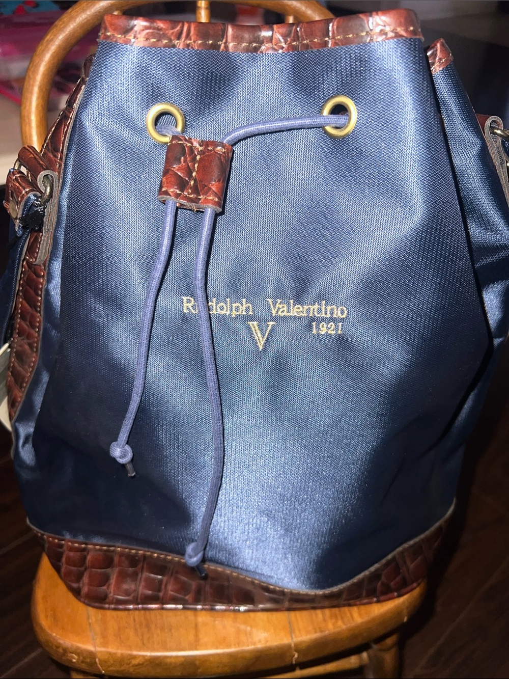Navy and Brown Drawstring women’s  Bucket Bag
